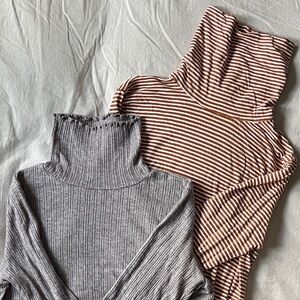 Madewell cropped, ribbed Lavender and Orange Striped Turtleneck Sweater Set